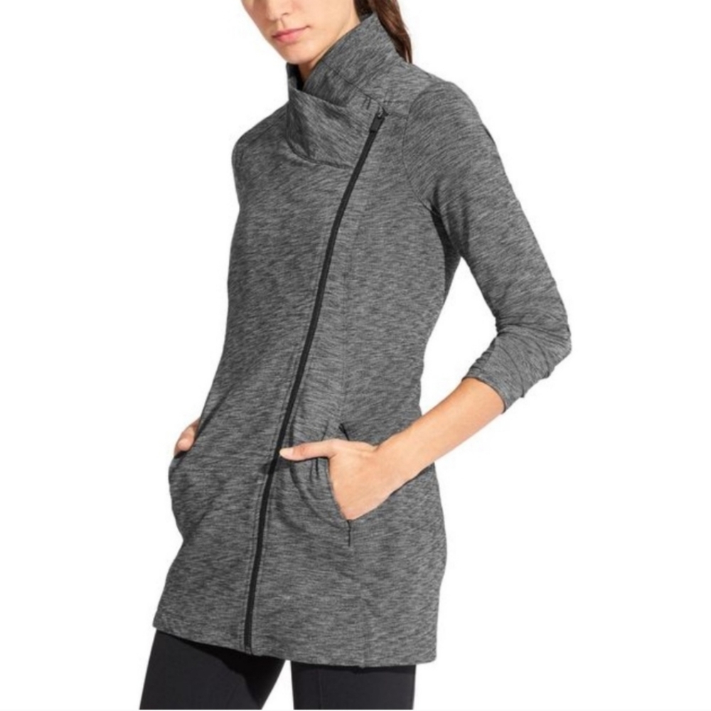 Athleta Intention Jacket Women's Size XL Heather Gray Asymetric Zip RUNS BIG